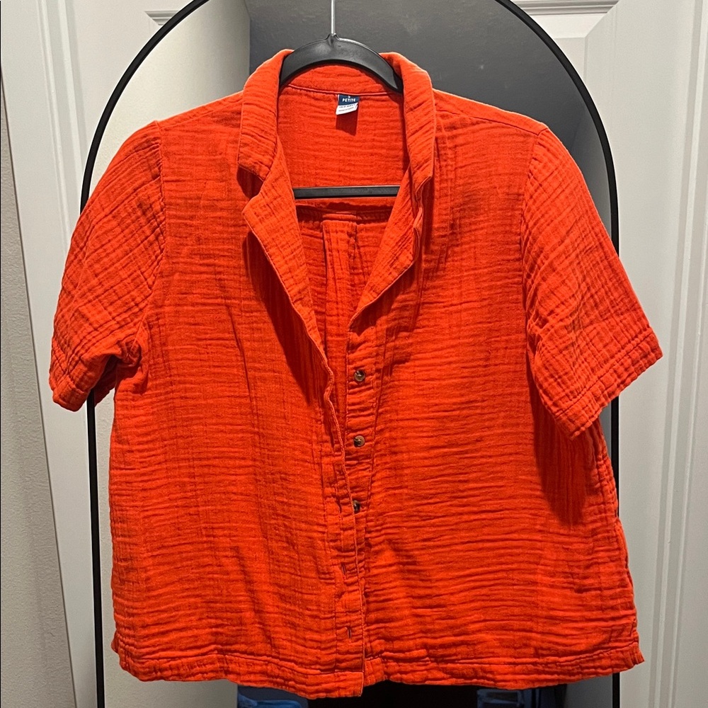 Old Navy Vibrant Orange Petite Blouse